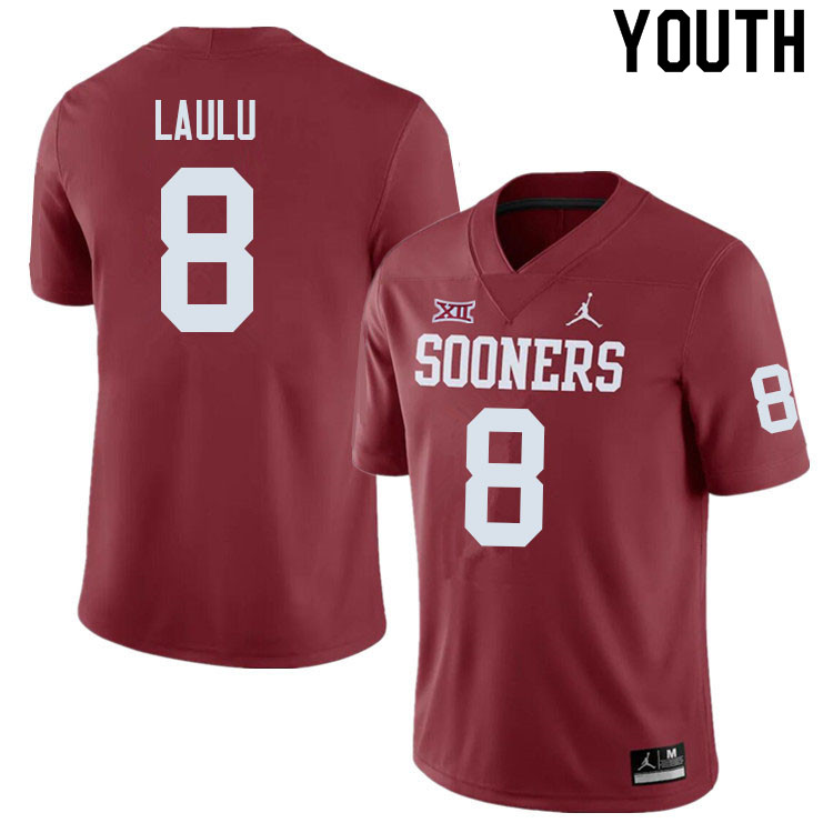 Youth #8 Jonah Laulu Oklahoma Sooners College Football Jerseys Sale-Crimson